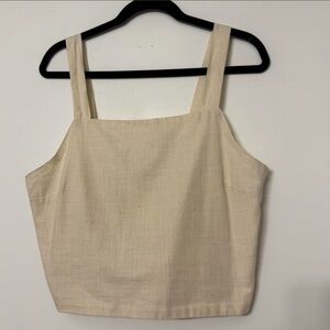 Linen-Blend Square Neck Tank Top in Natural Cream